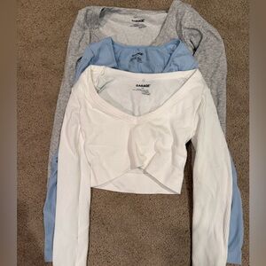 Garage Long Sleeve Tops in White, Blue, and Gray
